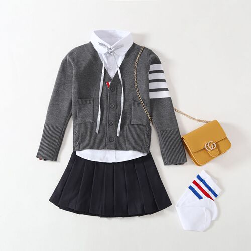 TB Spring/Autumn Knit V-Neck Sweater for Girls, Korean Style, Long-Sleeve, Loose Fit, Trendy Outerwear