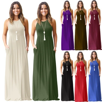 2024 трансграничная поставка, европейская и американская одежда, длинная юбка Amazon, весенне-летний женский повседневный жилет, брюки с клапаном и карманами, платье