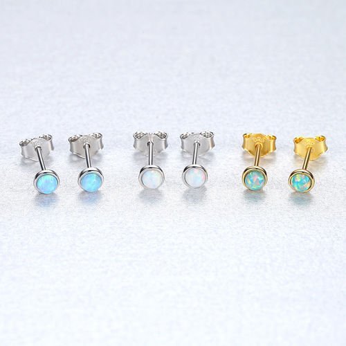 PAG&MAG Mini Sterling Silver Opal Earrings Simple Small Fresh Round Opal Women's Ear Piercing Ear Jewelry Factory