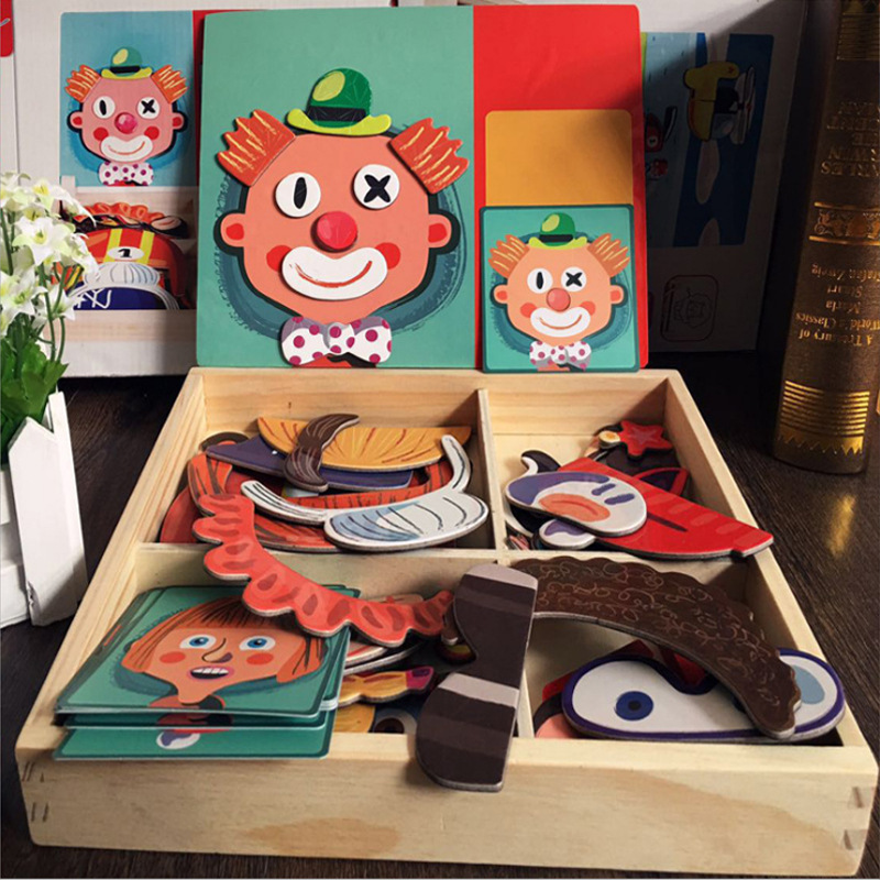 Rompecabezas de educación temprana para niños características faciales rompecabezas magnético pegatinas magnéticas que se cambian de ropa 3-6 años de edad juguetes de jardín de infantes Rompecabezas 2 al por mayor