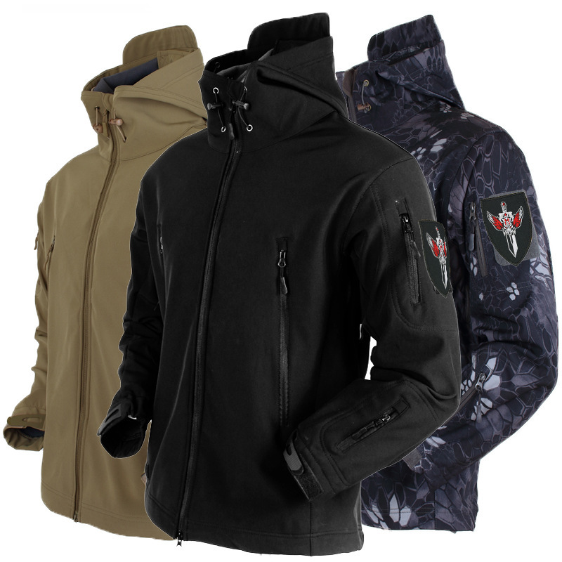 Outdoor Leopard Training Clothing Shark Skin Soft Shell Charge Clothing Men's Outdoor Military Fan Tactical Charge Clothing Windproof and Rainproof Wholesale