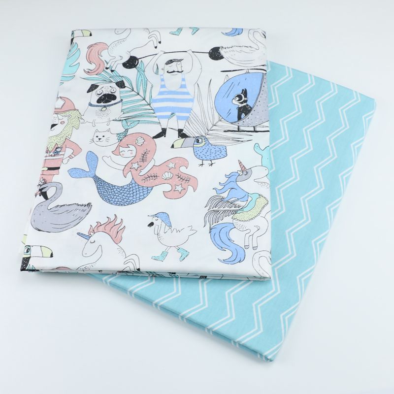 北欧INS卡通美人鱼狮子小马布料 儿童床上用品纯棉面料布料批发