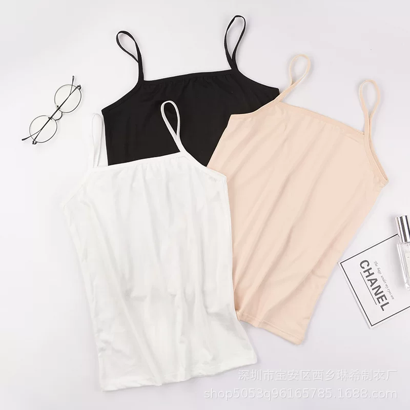 Tank top with built‑in cups for girls, body‑friendly camisole, sizes L–XL, white/black/skin