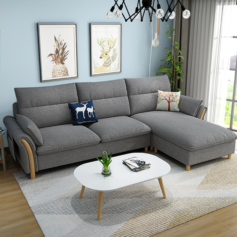 Sofá de tela nórdico para sala de estar, para apartamentos pequeños y medianos, muebles de látex, desmontable y lavable, unidad de alquiler de apartamento, madera maciza minimalista.