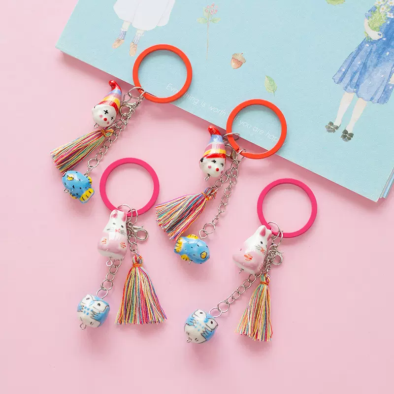 创意卡通韩国可爱钥匙扣女情侣包包流苏送礼品多功能汽车小腰挂件