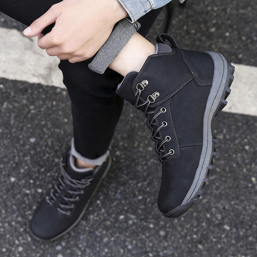 Mens Leather Work Boots Trendy Slip Resistant Casual Shoes Men High Top Men Shoes Martin Boots