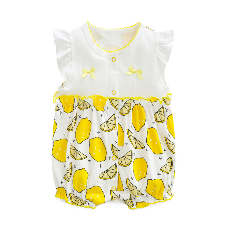 Baby Jumpsuit Summer Newborn Pure Cotton Flying Sleeve Harem Newborn Baby Girl Clothes Thin Women's Summer Clothing