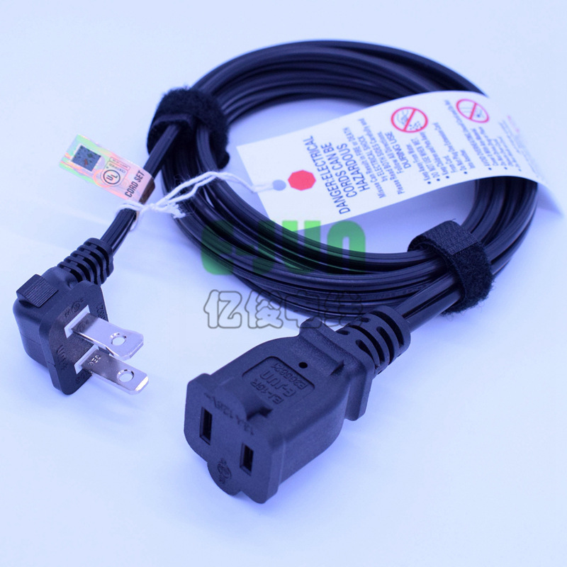 L型弯头美标二插公母延长线NEMA1-15P 1-15R美规美式两插AC电源线