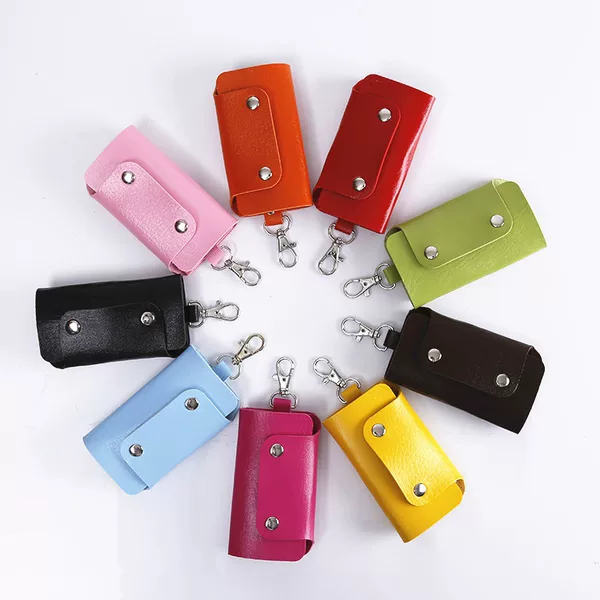 Source Factory Wholesale Spot Pu Key Bag New Pure Color Bank Corporate Promotion Keychain Purchase Printed Logo