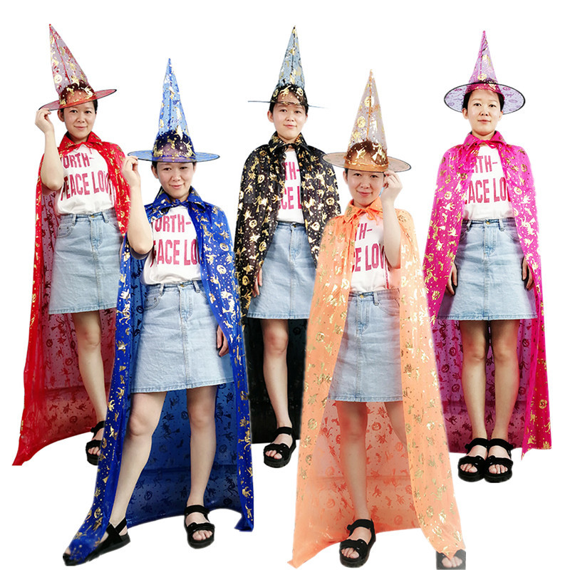 Halloween capa niños adultos fiesta bola vestir dorado bruja calabaza capa bruja capa