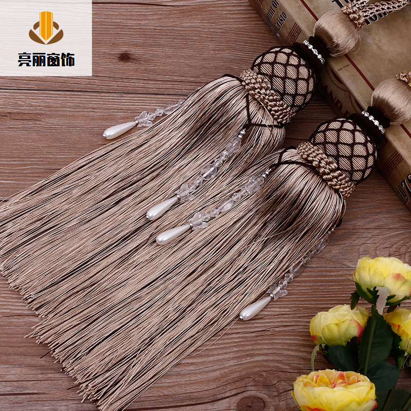 亮丽窗饰厂家批发 金丝网球窗帘流苏绑带吊穗挂球 现货供应