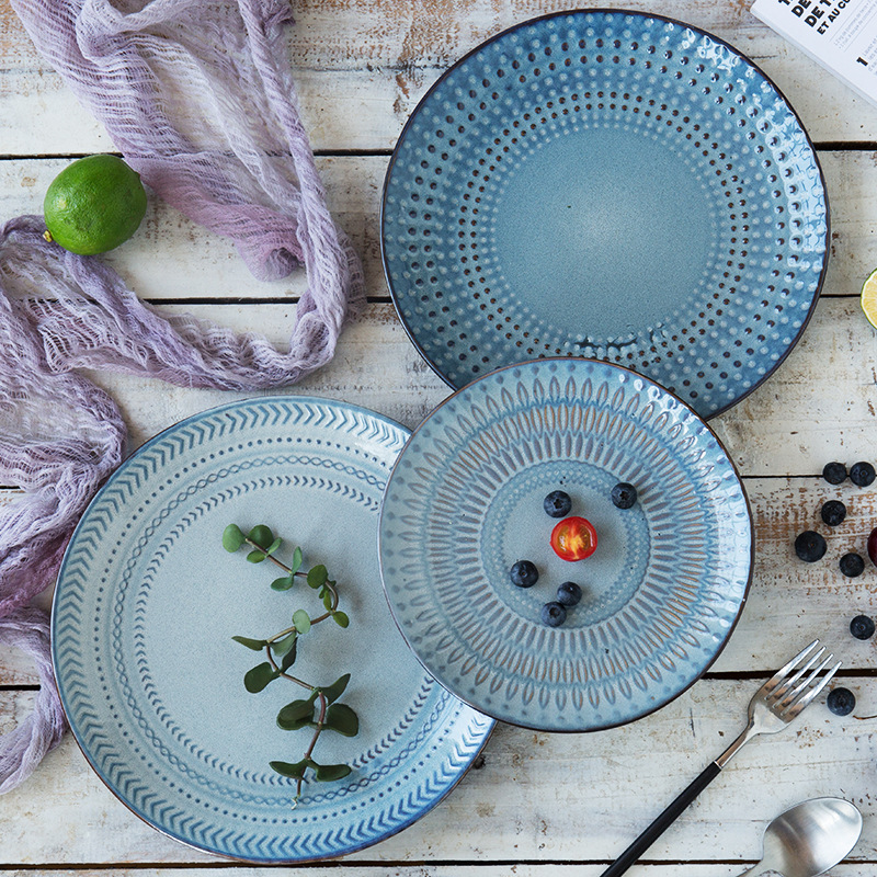 Estilo Europeo grabado vintage disco de cerámica fruta ensalada plato grande tazón de sopa Hotel occidental restaurante mesa de cerámica vajilla