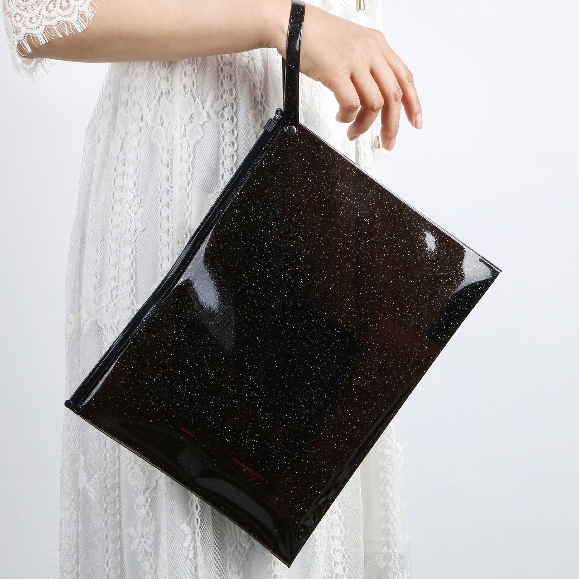 现货批发黑色手提袋PVC果冻拉链袋防水洗漱日用品通用包装收纳袋