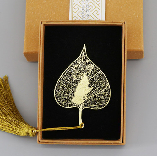 Buddha's Hand Lotus Bodhi Leaf Brass Tassel Metal Bookmark Chinese Style Ancient Style Creative Zen Style Buddha Culture and Creative Product