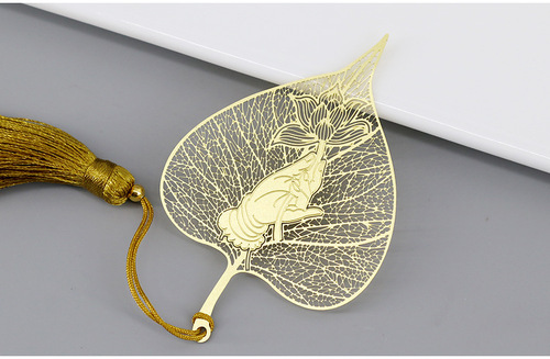 Buddha's Hand Lotus Bodhi Leaf Brass Tassel Metal Bookmark Chinese Style Ancient Style Creative Zen Style Buddha Culture and Creative Product