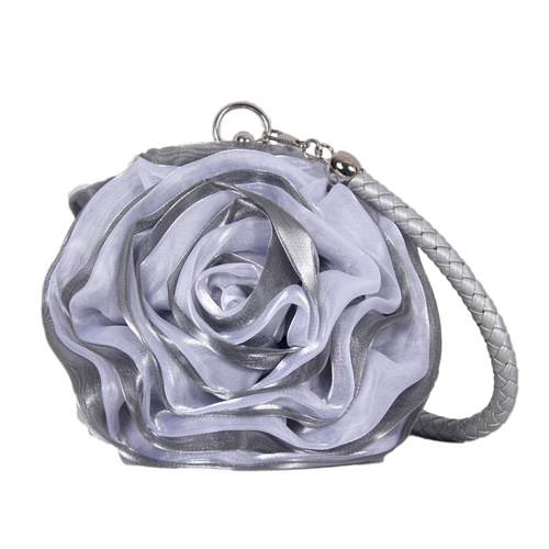 Japanese and Korean rose flower bag silk bridal wedding dinner bag cute mini round handbag women's bag coin bag