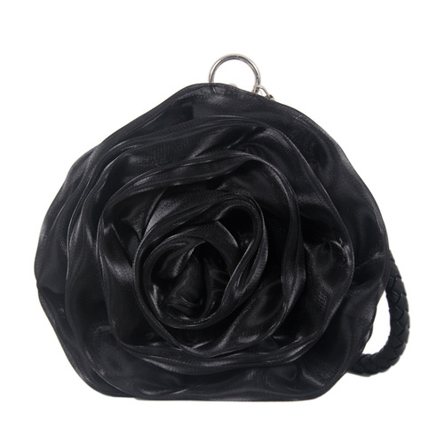Japanese and Korean rose flower bag silk bridal wedding dinner bag cute mini round handbag women's bag coin bag
