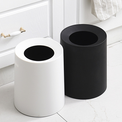 Creative plastic round double-layer lidless trash can, household kitchen trash basket, bathroom office storage bucket