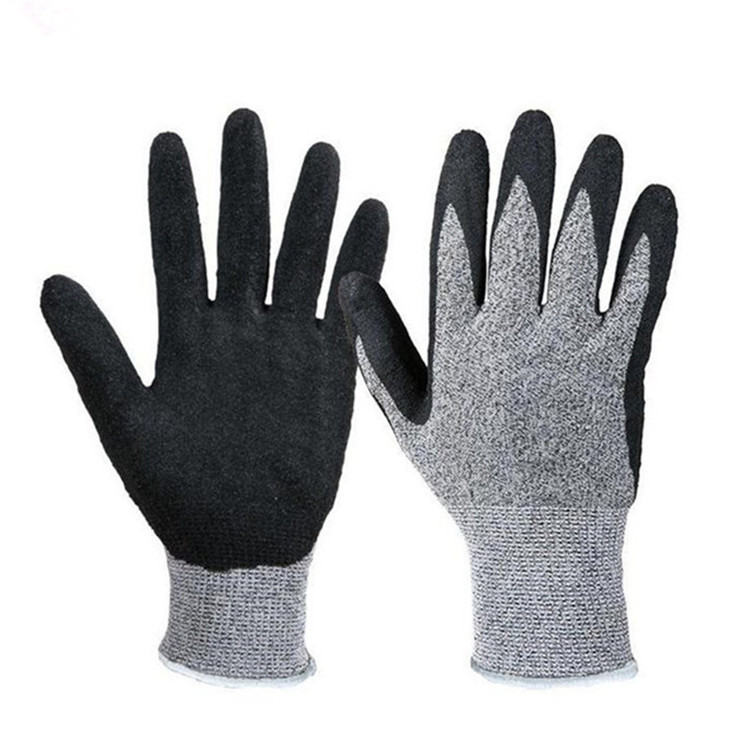 出口欧洲EN38813针HPPE掌浸丁腈磨砂防切割五级手套