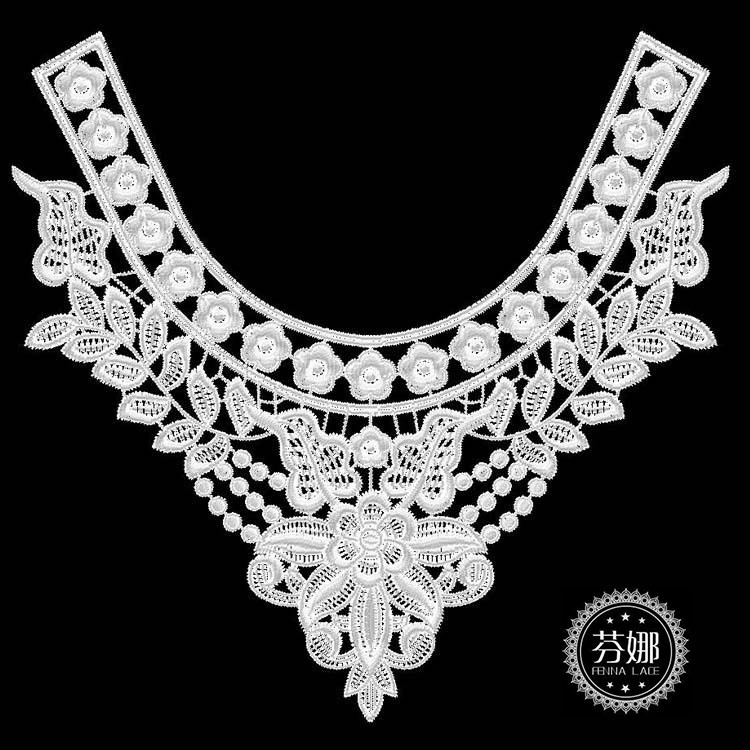 水溶领花 服装辅料DIY 刺绣水溶花边汕头厂家 涤光涤纶丝条码花边