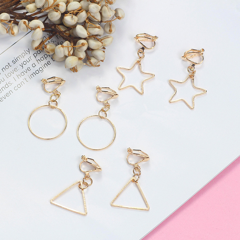 Ear clip Korean simple versatile geometric triangle round star ear clip temperament trendy fashion earrings without earholes