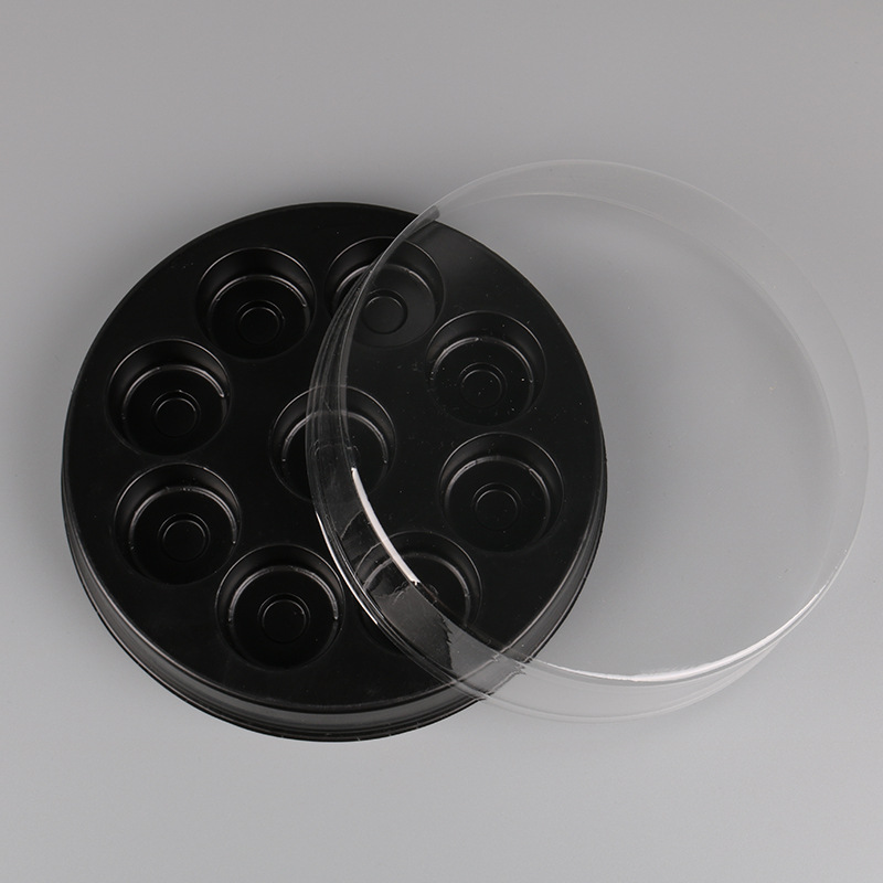圆形九格迷你型绿豆糕盒子包装月饼蛋黄酥底托黑色底透明盖天地盖