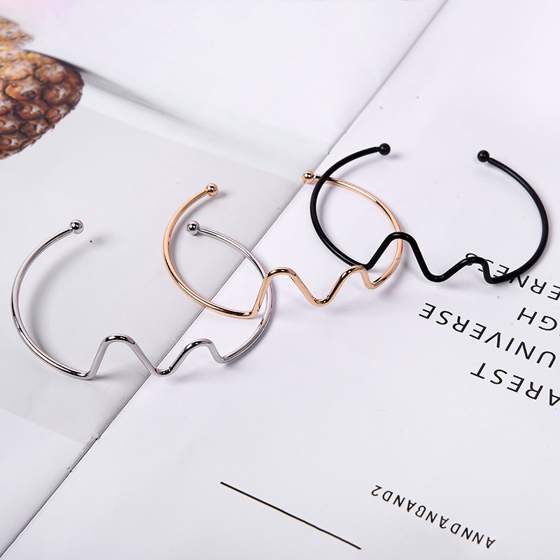Nueva versión coreana de la pulsera fresca pequeña de la moda femenina, electrocardiograma creativo, pulsera de apertura curva, pulsera simple, pulsera