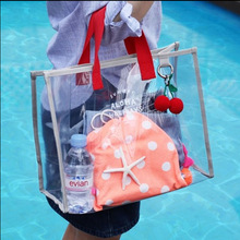 立果 PVC手拎游泳包便携衣物收纳包时尚透明PVC沙滩包旅行手提袋