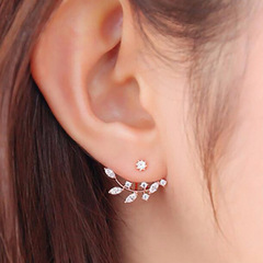 New Korean-style fashionable women's jewelry, diamond crystal leaf earrings, tree branch hanging zirconia earrings for women
