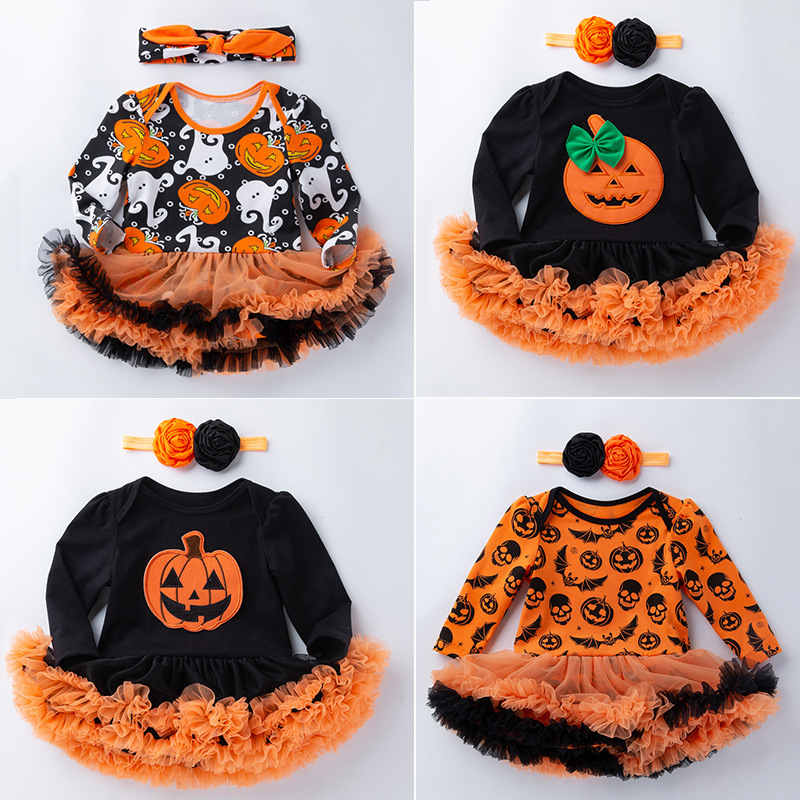 Weihnachten Marke Kinder Baby Mädchen, Herbst und Winter Kleidung, Cartoon Halloween Kürbis langärmeliges Kleid,_voghion.com