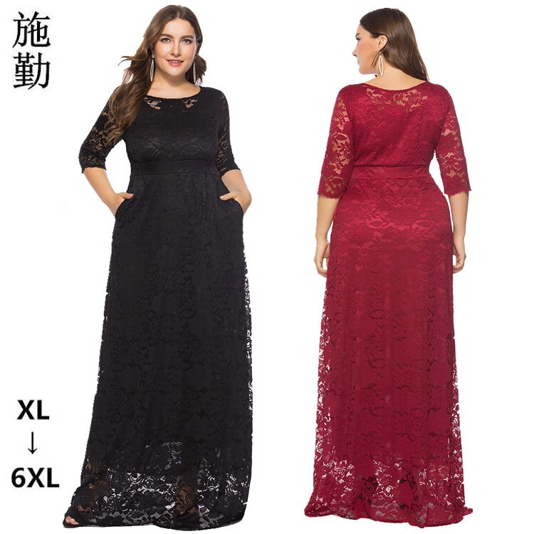 2026 Amazon Hot-Selling European and American Cross-Border Plus-Size Women's Clothing New Lace Pocket Evening Dress Bridesmaid Dress 2026 Amazon Hot-Selling European and American Cross-Border Plus-Size Women's Clothing New Lace Pocket Evening Dress Bridesmaid Dress