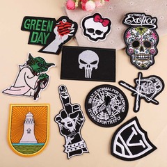 Embroidered patch with a skull design for DIY computerized embroidery, trendy finger-hand holding heart clothing decoration patch