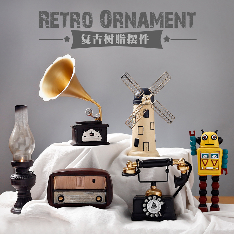 American retro industrial style phonograph resin decoration creative Dutch windmill home living room coffee shop decoration