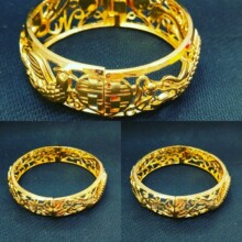 新娘婚庆饰品 宽窄版开口龙凤手镯铜镀金首饰女仿金手环结婚礼物