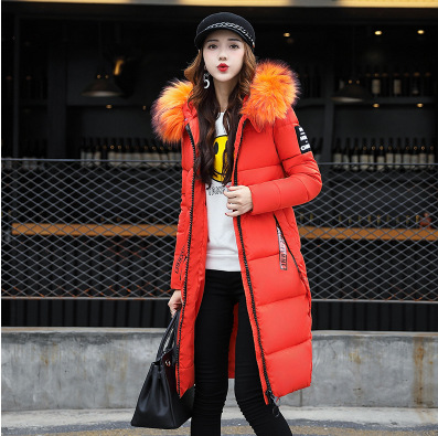 European and American Women's Winter Thickened Large Wool Collar Mid-length Down Cotton-padded Jacket Slim-fit plus size Cotton-padded Jacket