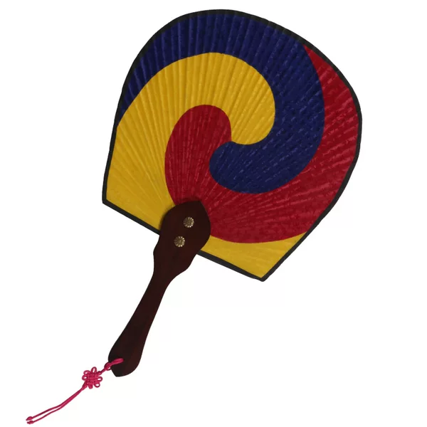 Creative Korean Silk Fabric Tai Chi Fan Crafts Gift Products Tricolor Figure Handmade Craft Fan with Wooden Handle