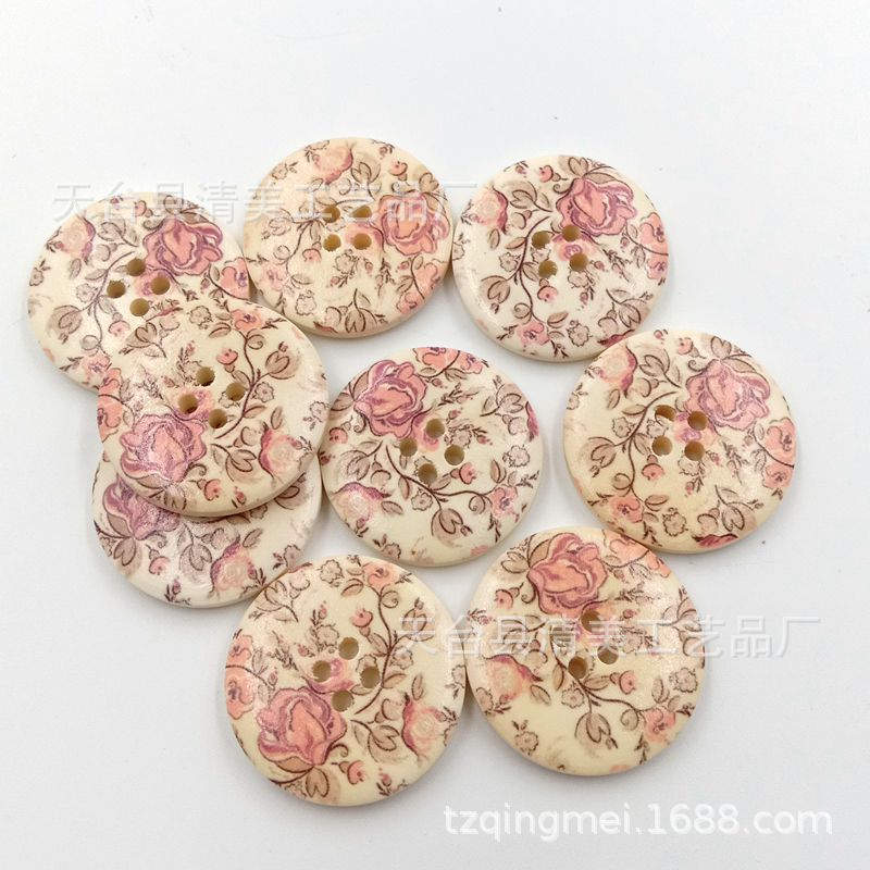 30mm botones de madera impresos de cuatro orificios botones decorativos hermosos de color 30 piezas por paquete