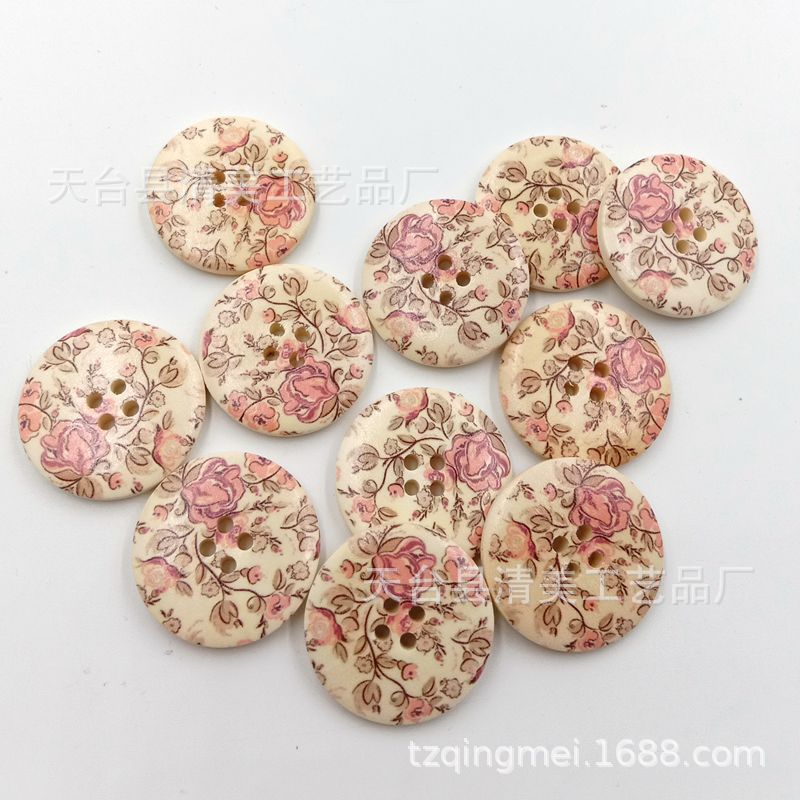 30mm botones de madera impresos de cuatro orificios botones decorativos hermosos de color 30 piezas por paquete