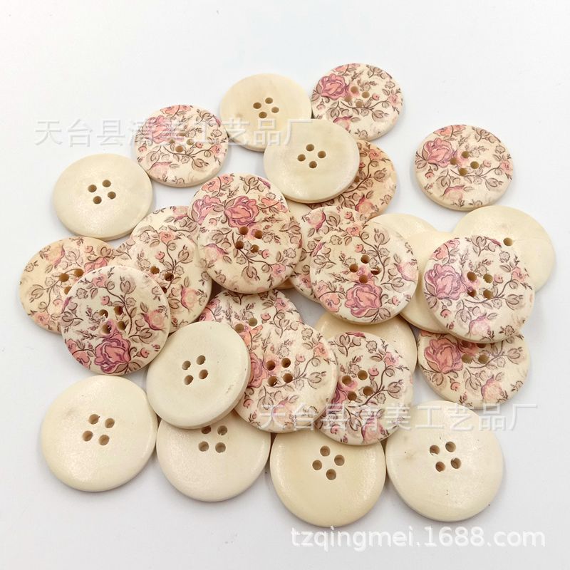 30mm botones de madera impresos de cuatro orificios botones decorativos hermosos de color 30 piezas por paquete