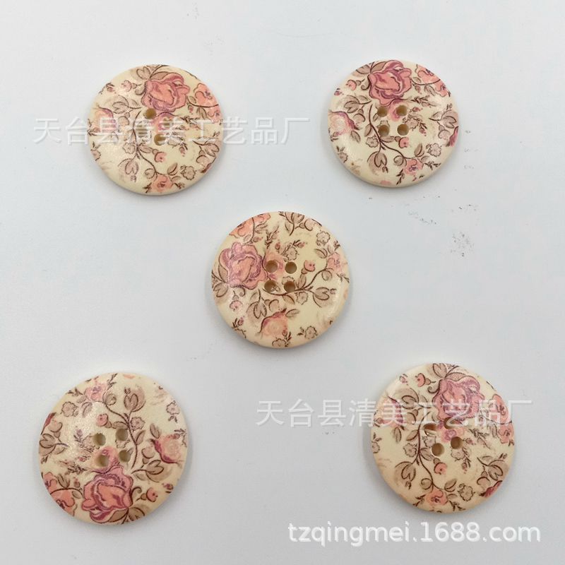 30mm botones de madera impresos de cuatro orificios botones decorativos hermosos de color 30 piezas por paquete