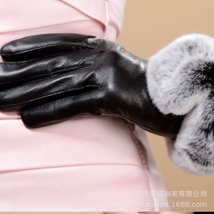 Nuevo Otoño e Invierno de las mujeres guantes calientes de piel de conejo Rex boca de piel de oveja forrado de lana a prueba de frío conducción guantes de piel de oveja