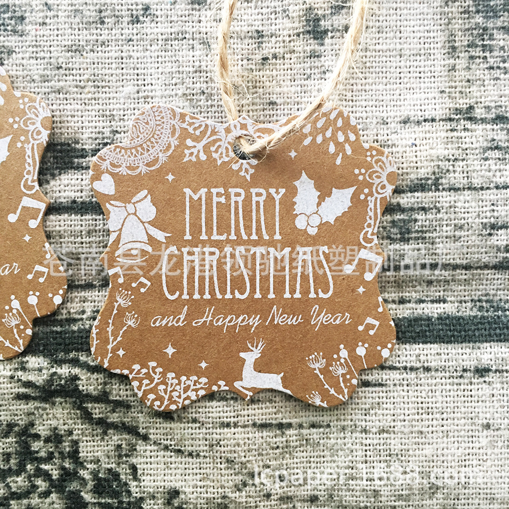 新款欧式圣诞印花牛皮纸吊牌Merry Christmas礼物烘焙包装标签