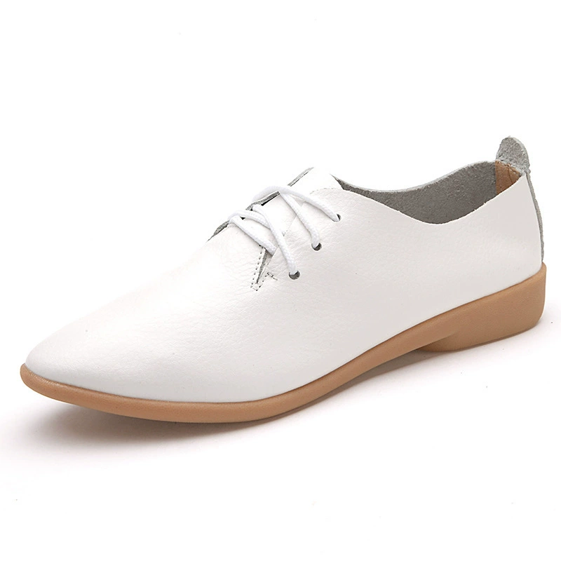 Women’s pointed-toe leather shoes, genuine two-layer cowhide, soft composite sole, lightweight