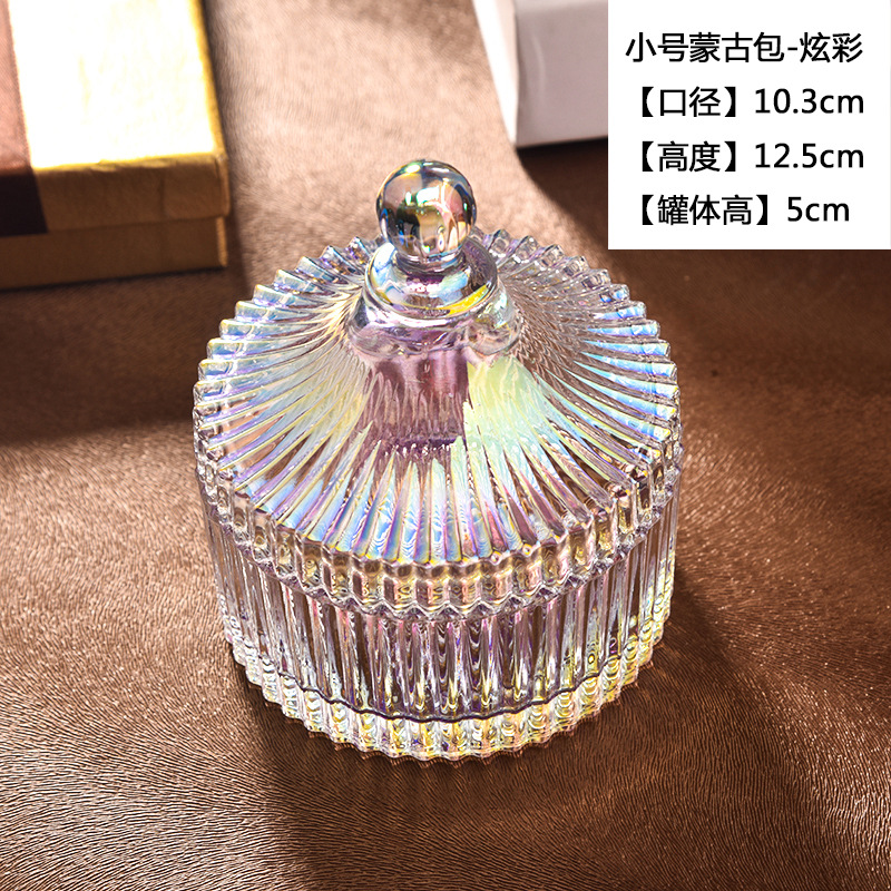 Tarro de caramelo de color de vidrio galvanoplastia caja de joyería de almacenamiento cubo tarro de azúcar fruta seca merienda tarro de condimento de color tarro de almacenamiento