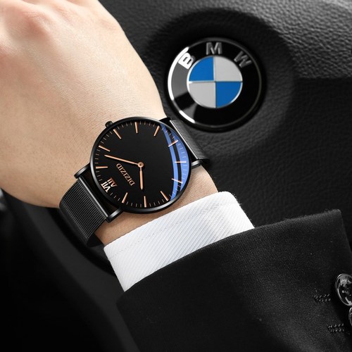 Ditz Watch  New Ultra-Thin Watch Men's Fashion Trend Simple Two-needle Mesh Strap Mechanical Waterproof Quartz Watch