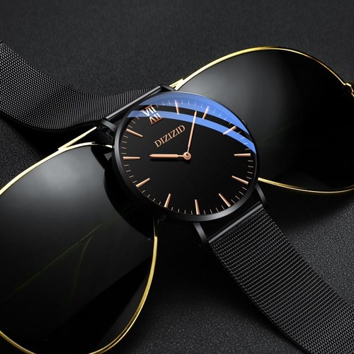 Ditz Watch  New Ultra-Thin Watch Men's Fashion Trend Simple Two-needle Mesh Strap Mechanical Waterproof Quartz Watch