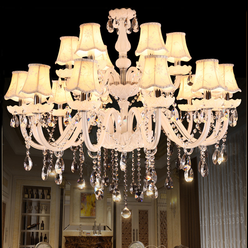 Lámpara de araña de estilo europeo sala de estar lámpara de cristal blanco dormitorio comedor lámpara Simple moderno estudio en el hogar lámparas de iluminación de velas