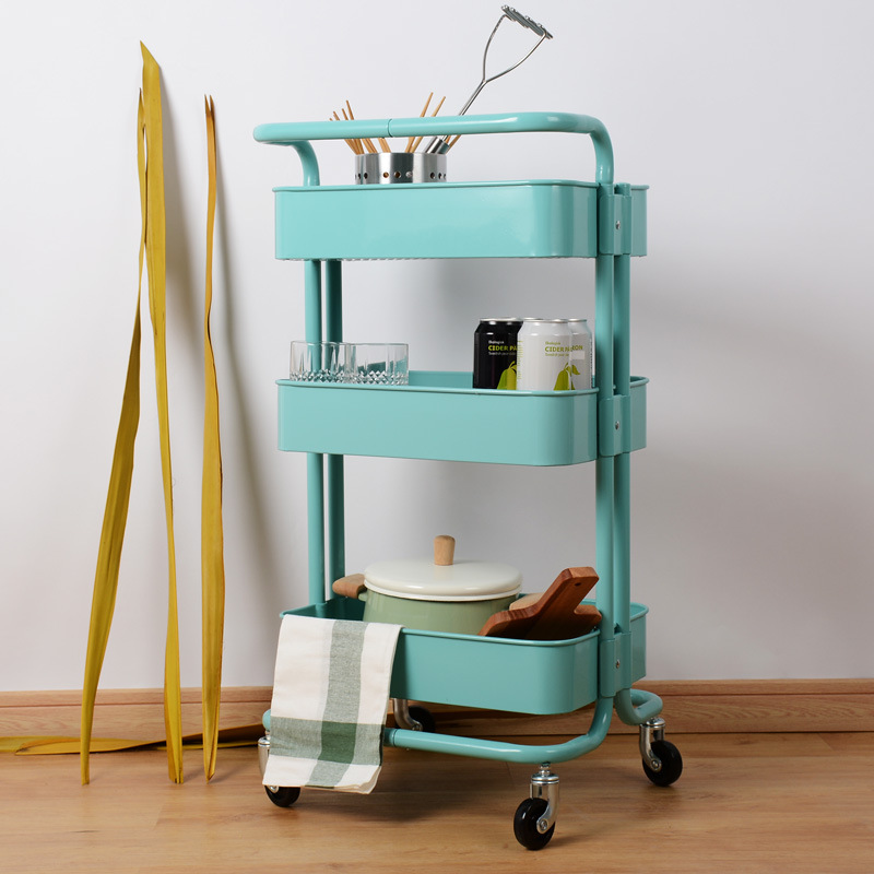 拉斯克置物架推车收纳架三层金属网篮美容美发推车