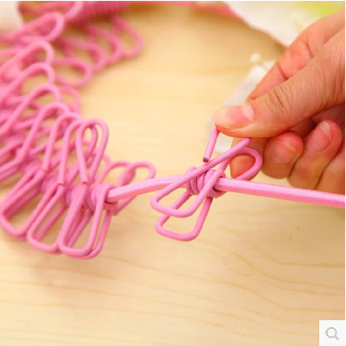 Creative outdoor clothesline with clips clothesline travel portable retractable windproof elastic rope with 12 clips