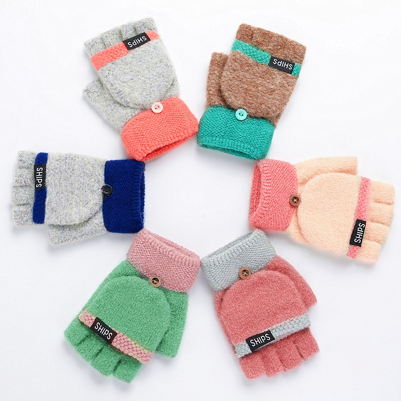 Liquidación de invierno de las mujeres de punto Flip medio dedo guantes de pantalla táctil fábrica al por mayor guantes calientes guantes sin dedos de lana